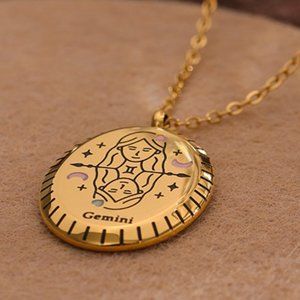 GEMINI--NEW 18K Gold Plated Sign Zodiac Oval Pendant Necklace